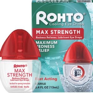Rohto Max Strength Cooling Eye Drops for Redness Relief with Red Cap and Packaging