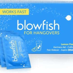 Blowfish for Hangovers effervescent tablets, lemon flavor, caffeine and aspirin formula for fast relief