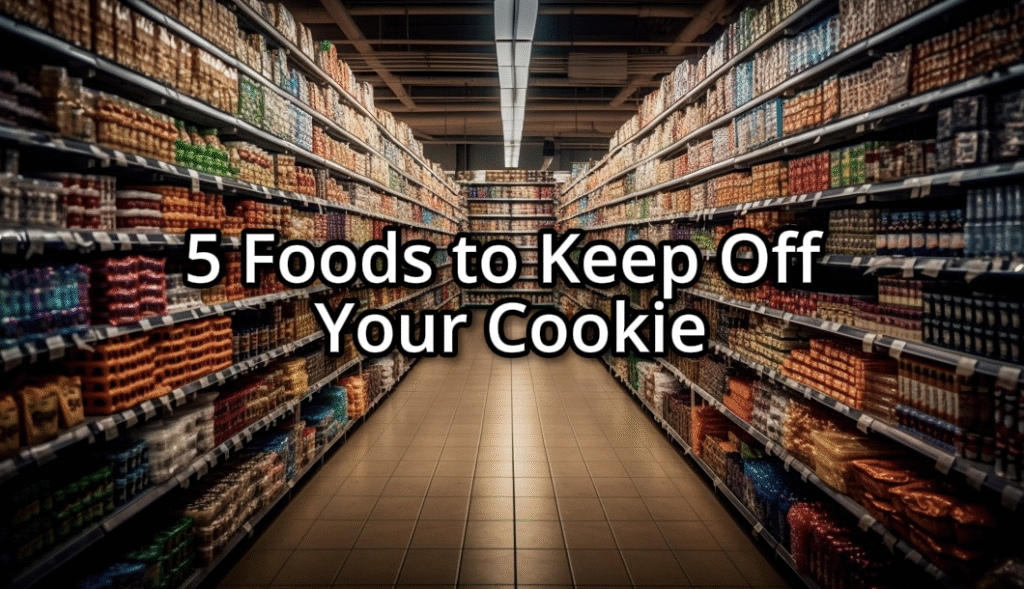 Still from video titled "5 Foods That Shouldn’t Go Near Your Genitals" showing a grocery aisle with text overlay
